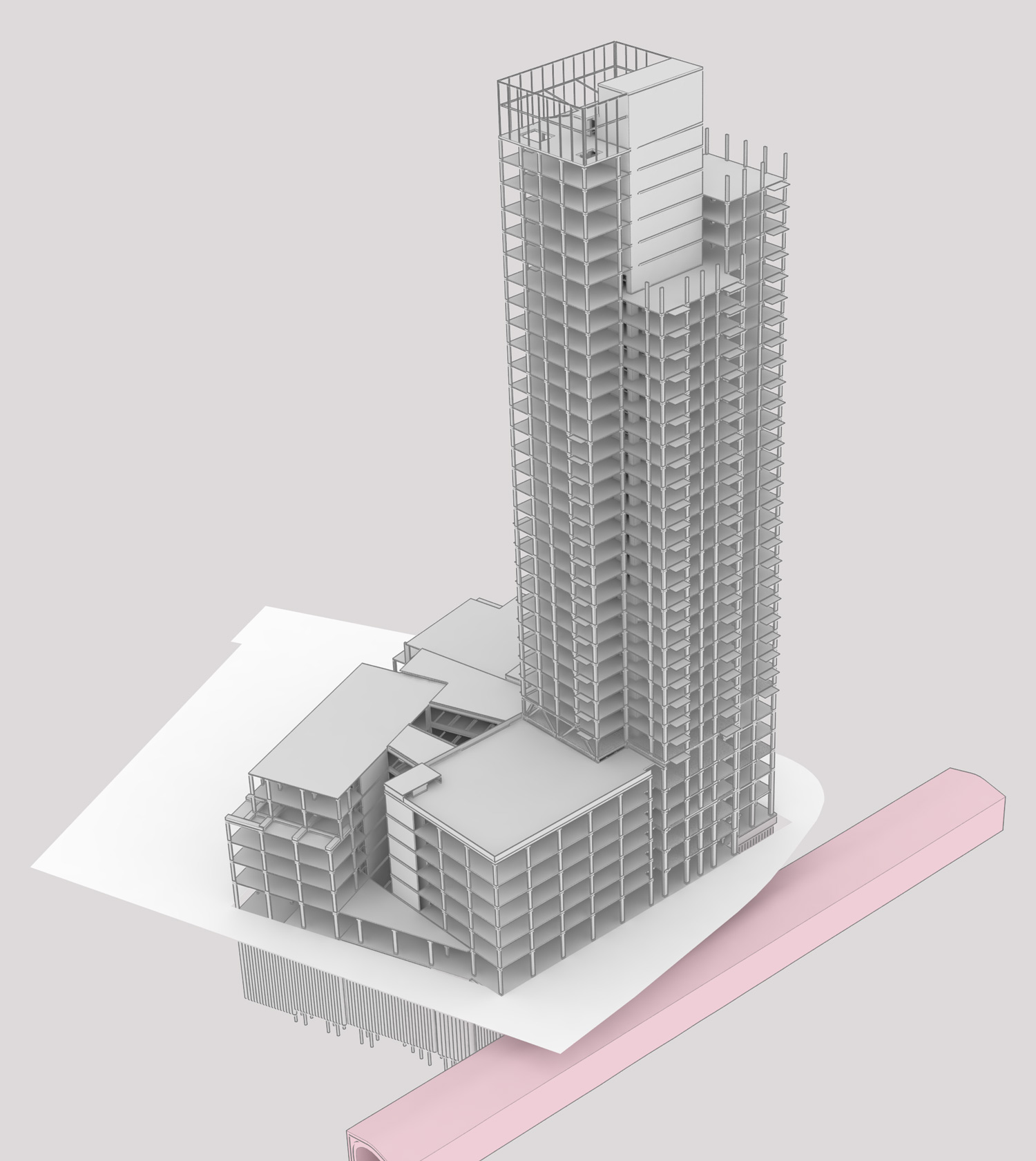 Structural render of London over ground tunnel constraints - designed by Tyréns AKT's Structural Team